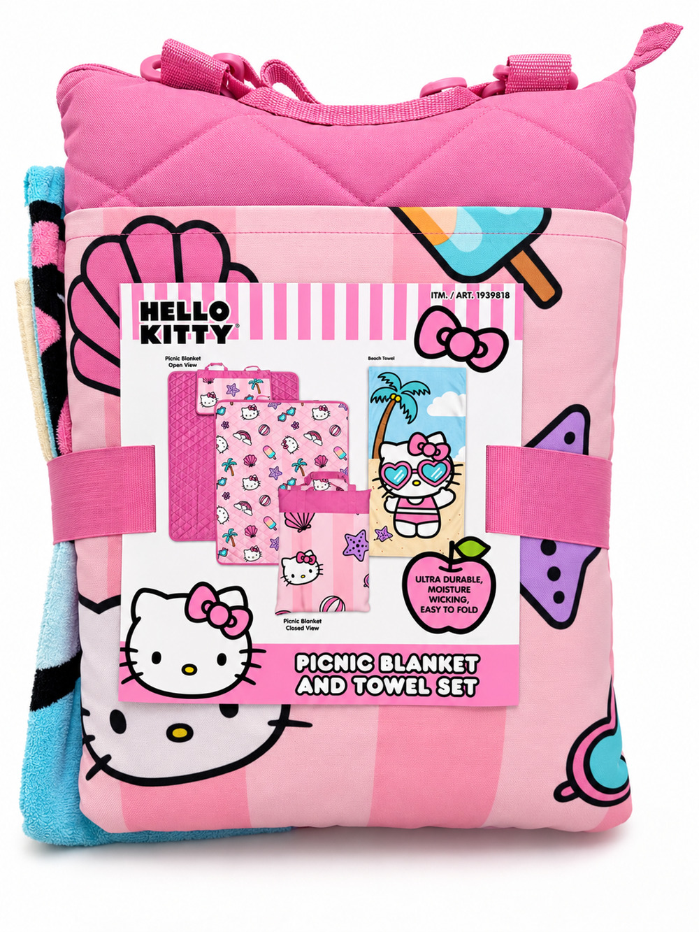 Hello Kitty Picnic Blanket Beach Towel Set Pink Foldable 2 Pc Summer NWT